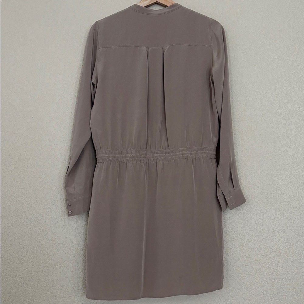 Vince 100% Silk Taupe Drawstring Shirt Dress - Picture 3 of 4